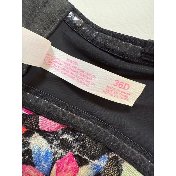 Victorias Secret Pink Black Strapless Bra 36D Floral Print Lace Trim (bin LL145) - Picture 6 of 7
